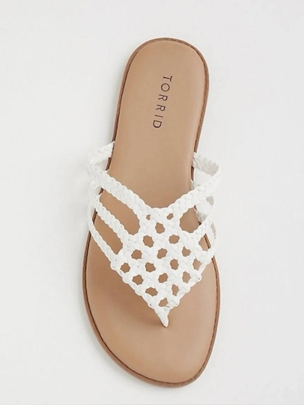 Torrid White Faux Leather Braided Flip-Flop Sandals, Size 8WW